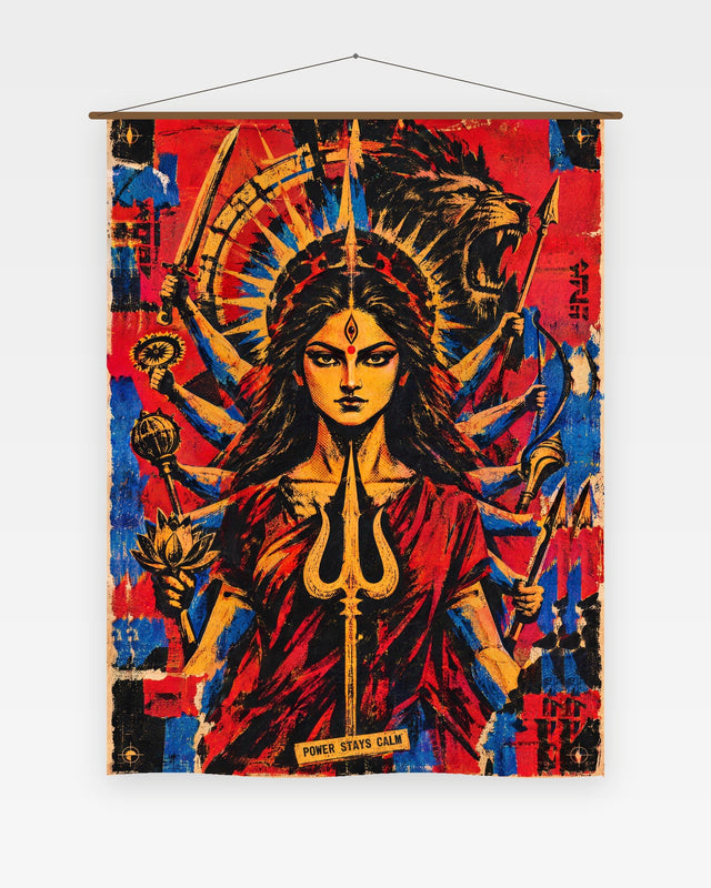 Power Stays Calm — Durga Tapestry
