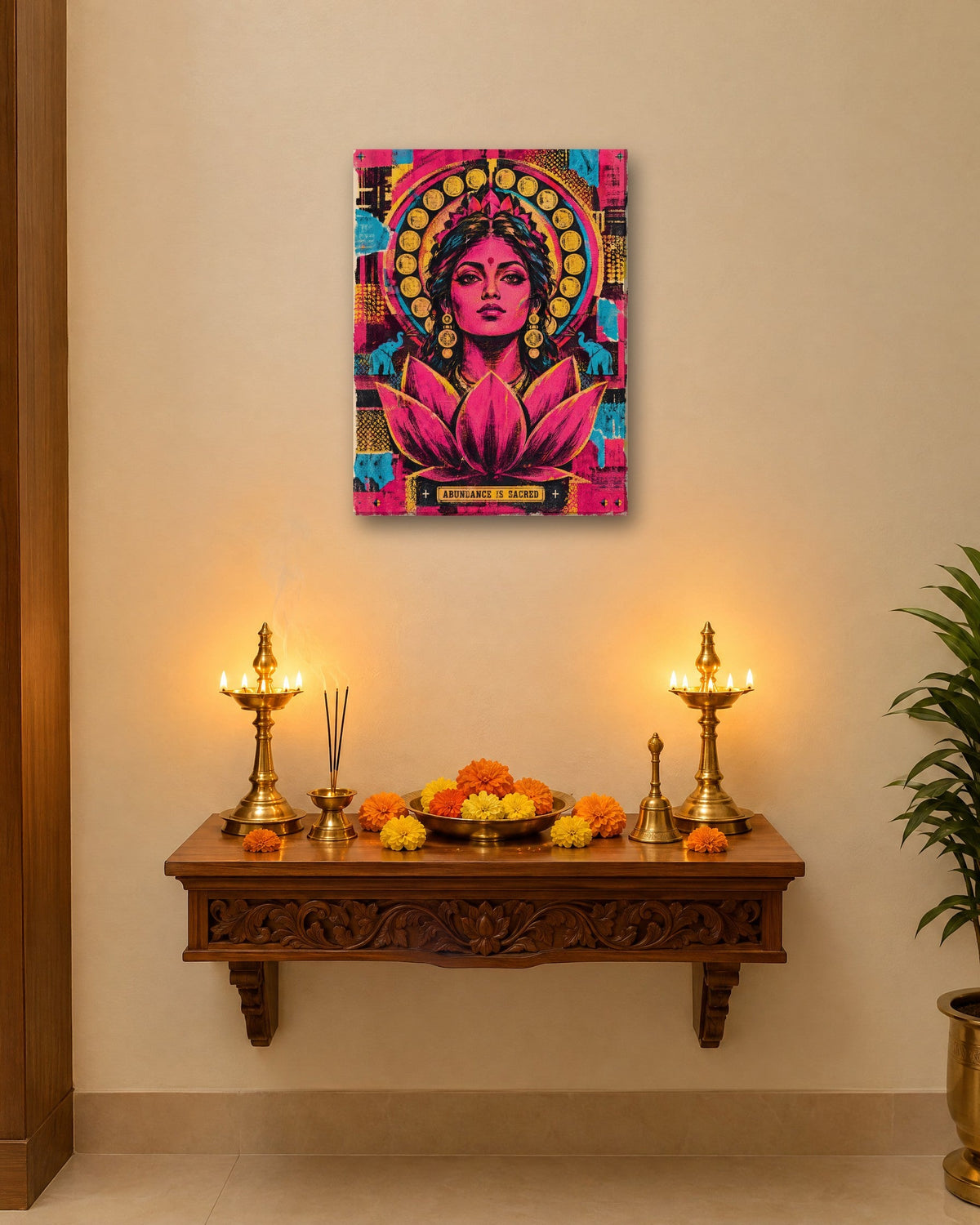 Abundance Is Sacred – Lakshmi canvas, canvas in a second room
