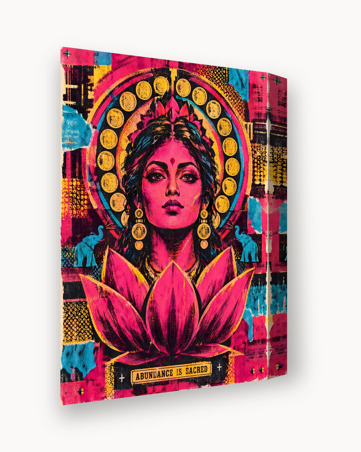 Abundance Is Sacred – Lakshmi canvas, canvas edge close-up