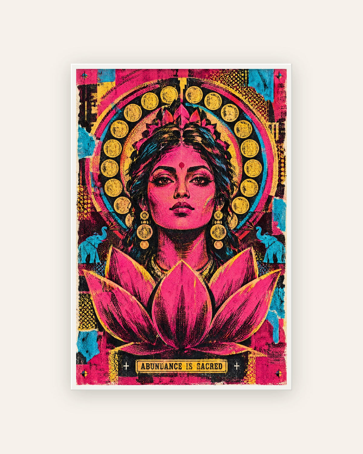 Abundance Is Sacred – Lakshmi framed poster, framed print, white frame