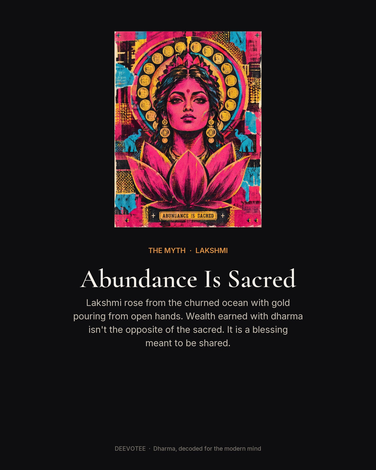 Abundance Is Sacred – Lakshmi framed poster, the myth behind the design
