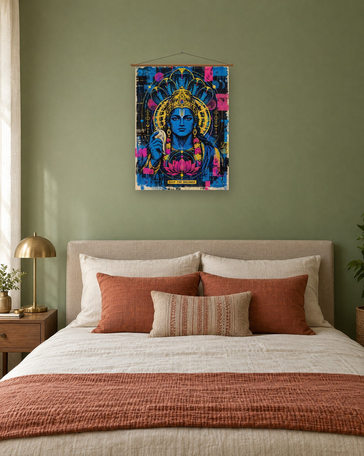 Keep The Balance – Vishnu tapestry, tapestry in a room