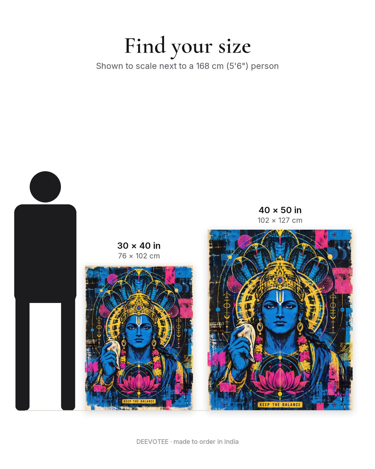 Keep The Balance – Vishnu tapestry, size guide to scale
