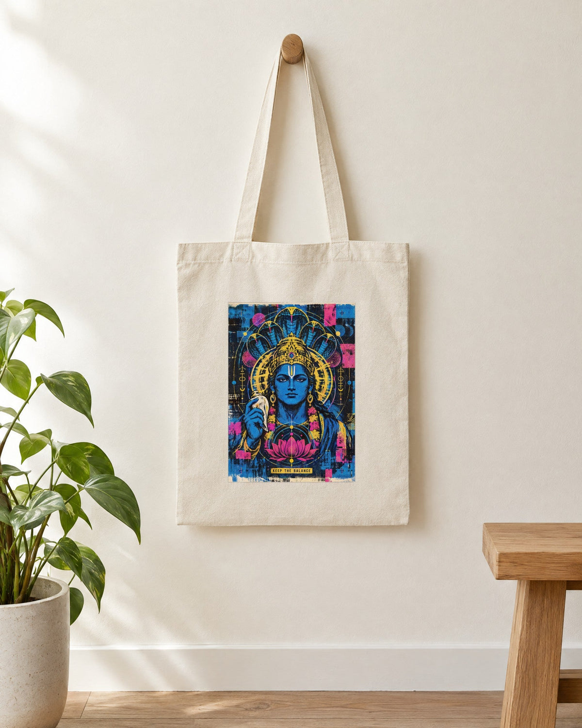 Keep The Balance – Vishnu tote bag, tote bag hanging