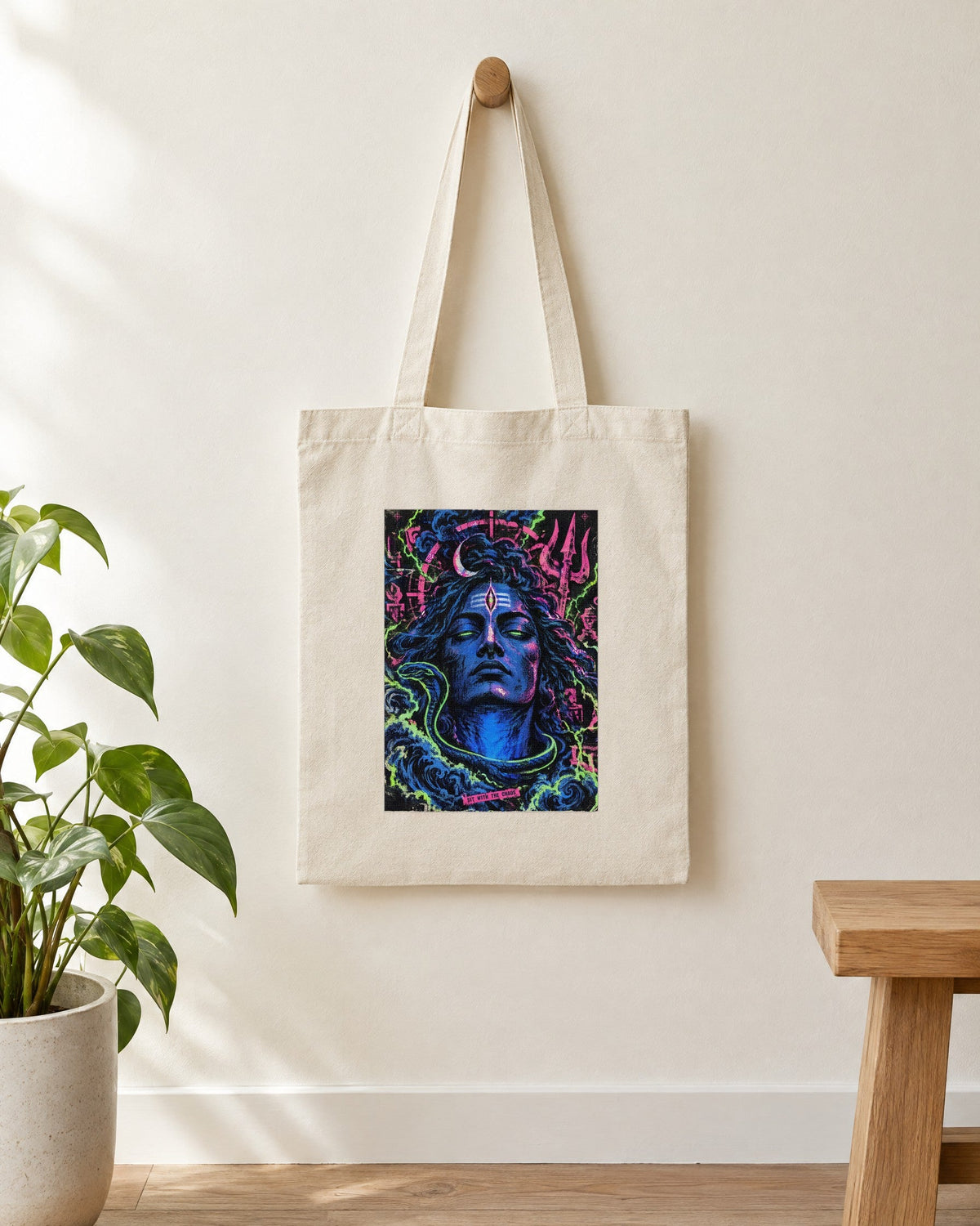 Sit With The Chaos – Shiva tote bag, tote bag hanging