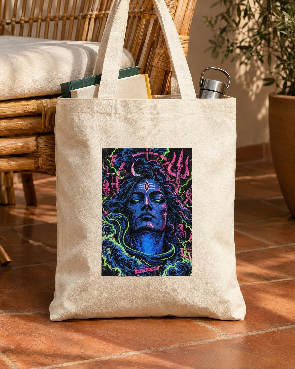 Sit With The Chaos – Shiva tote bag, tote bag in use