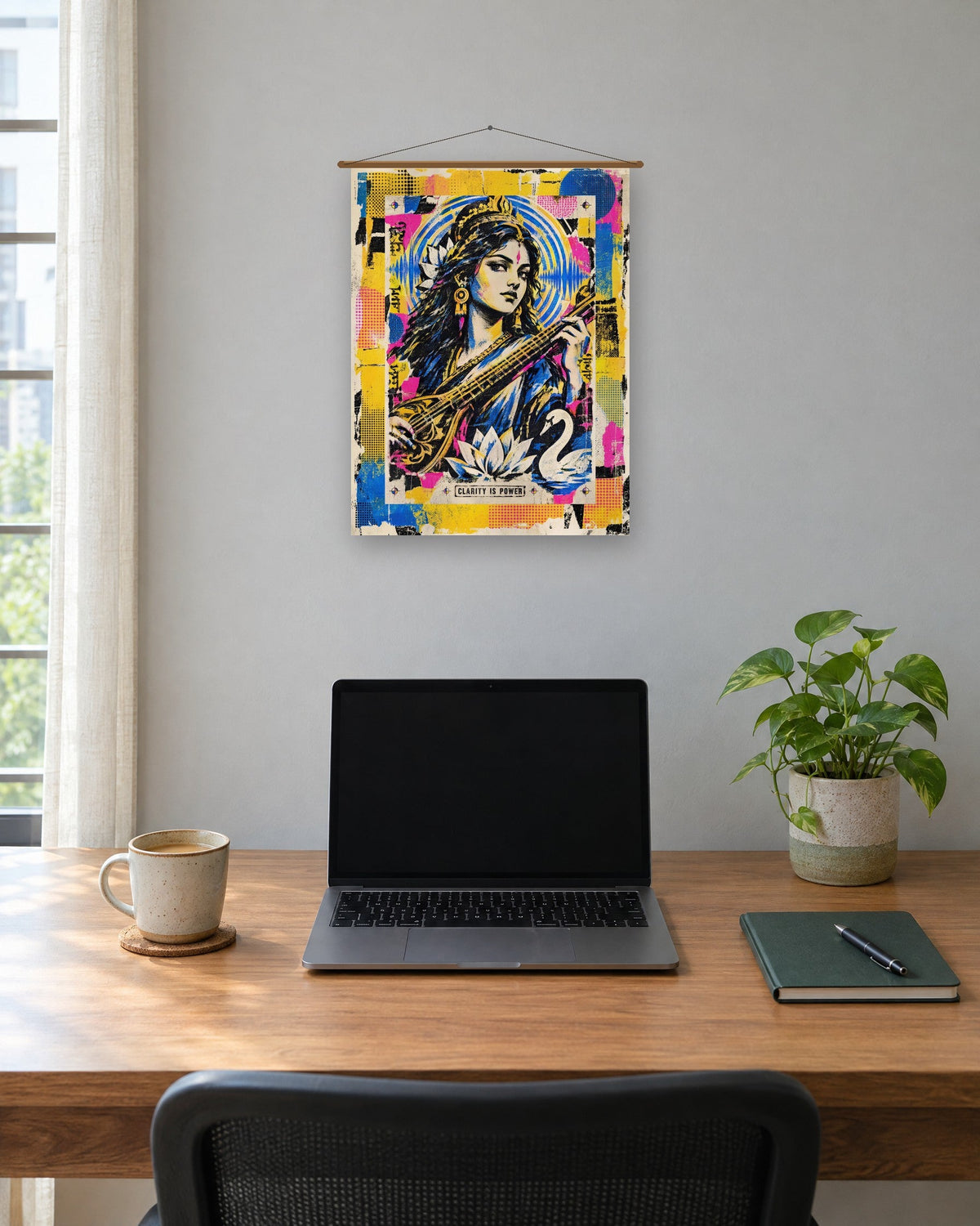 Clarity Is Power – Saraswati tapestry, tapestry in a second room