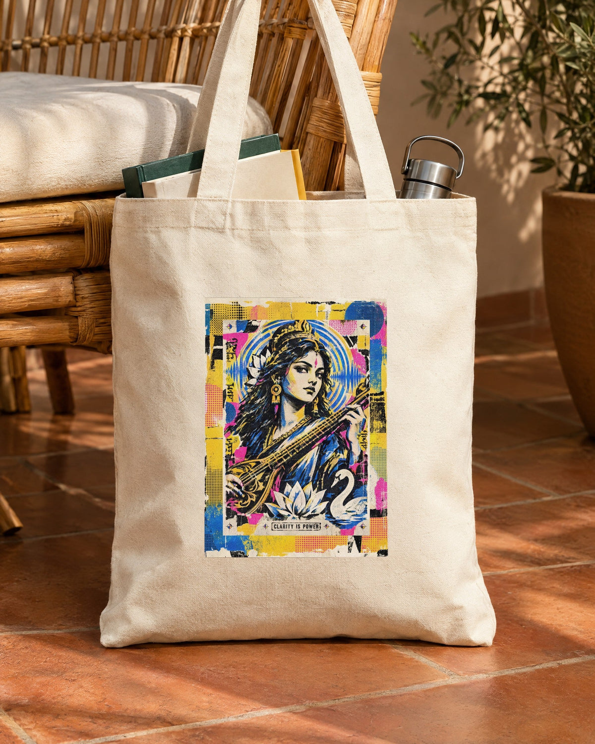 Clarity Is Power – Saraswati tote bag, tote bag in use
