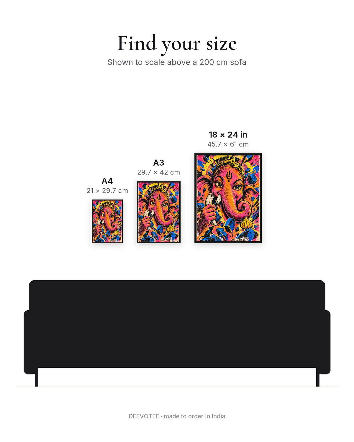 Clear The Path – Ganesha framed poster, size guide to scale