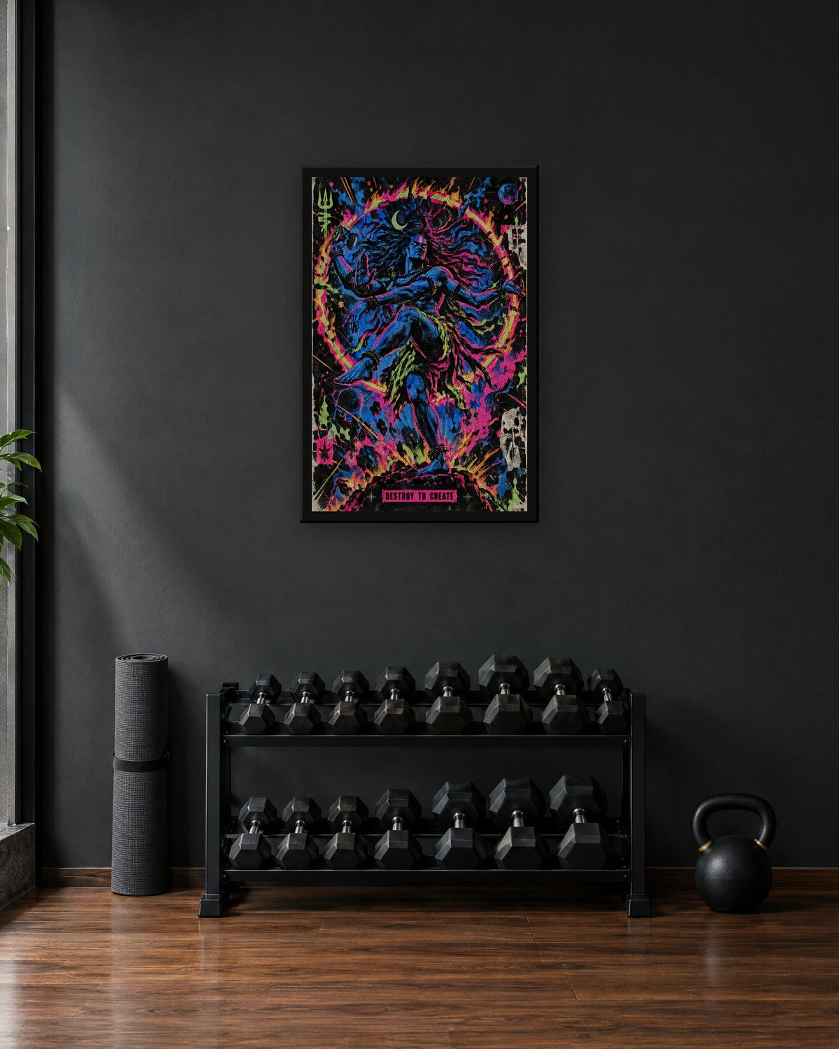 Destroy To Create – Shiva framed poster, framed print in a room