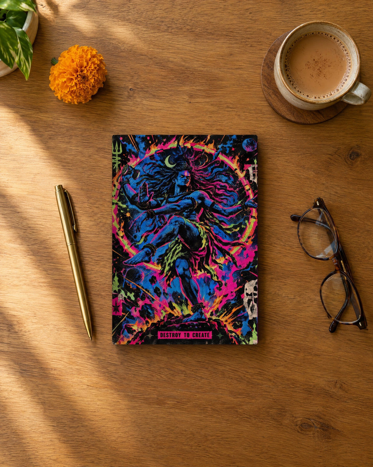 Destroy To Create – Shiva notebook, notebook on a desk