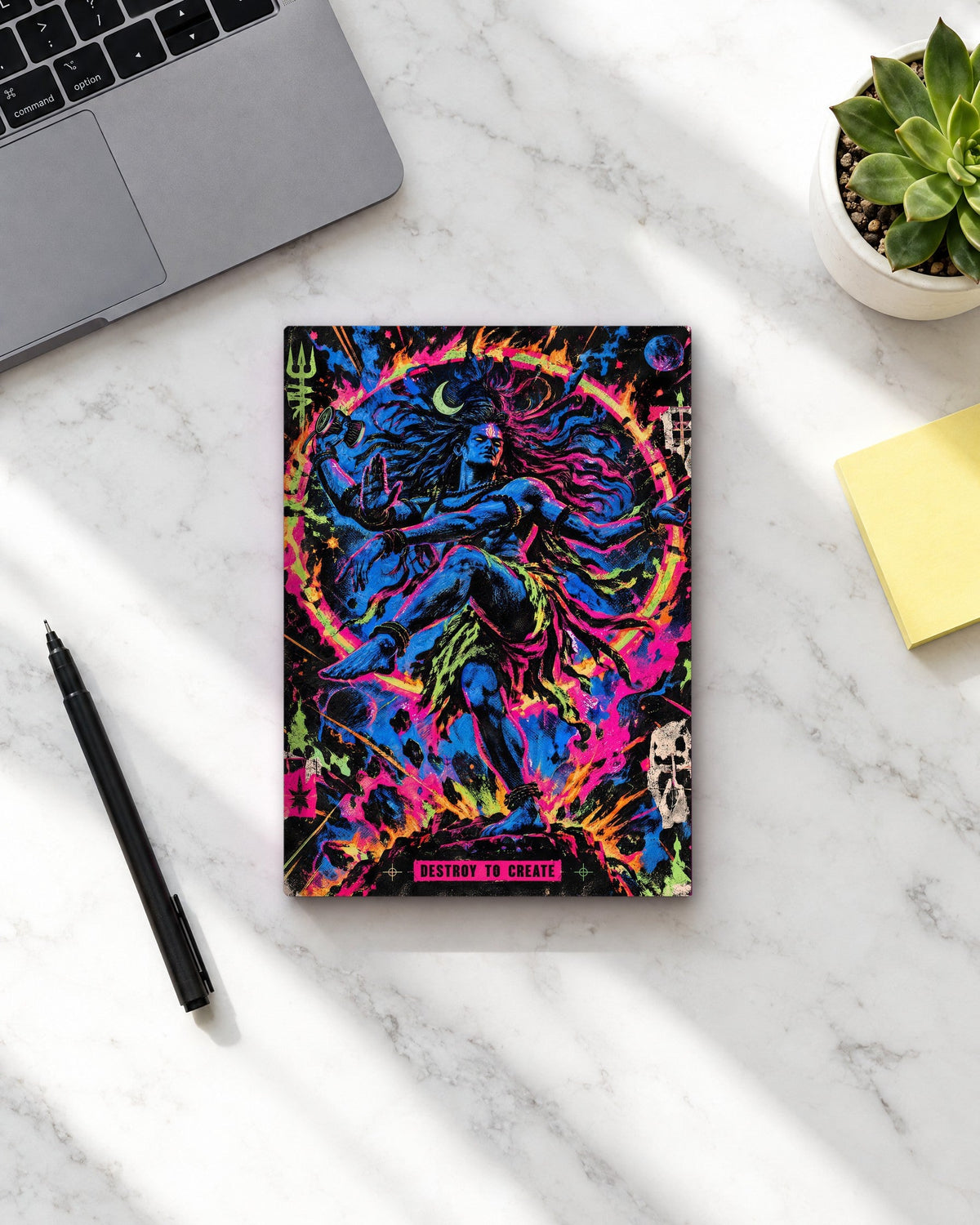 Destroy To Create – Shiva notebook, notebook on a marble desk