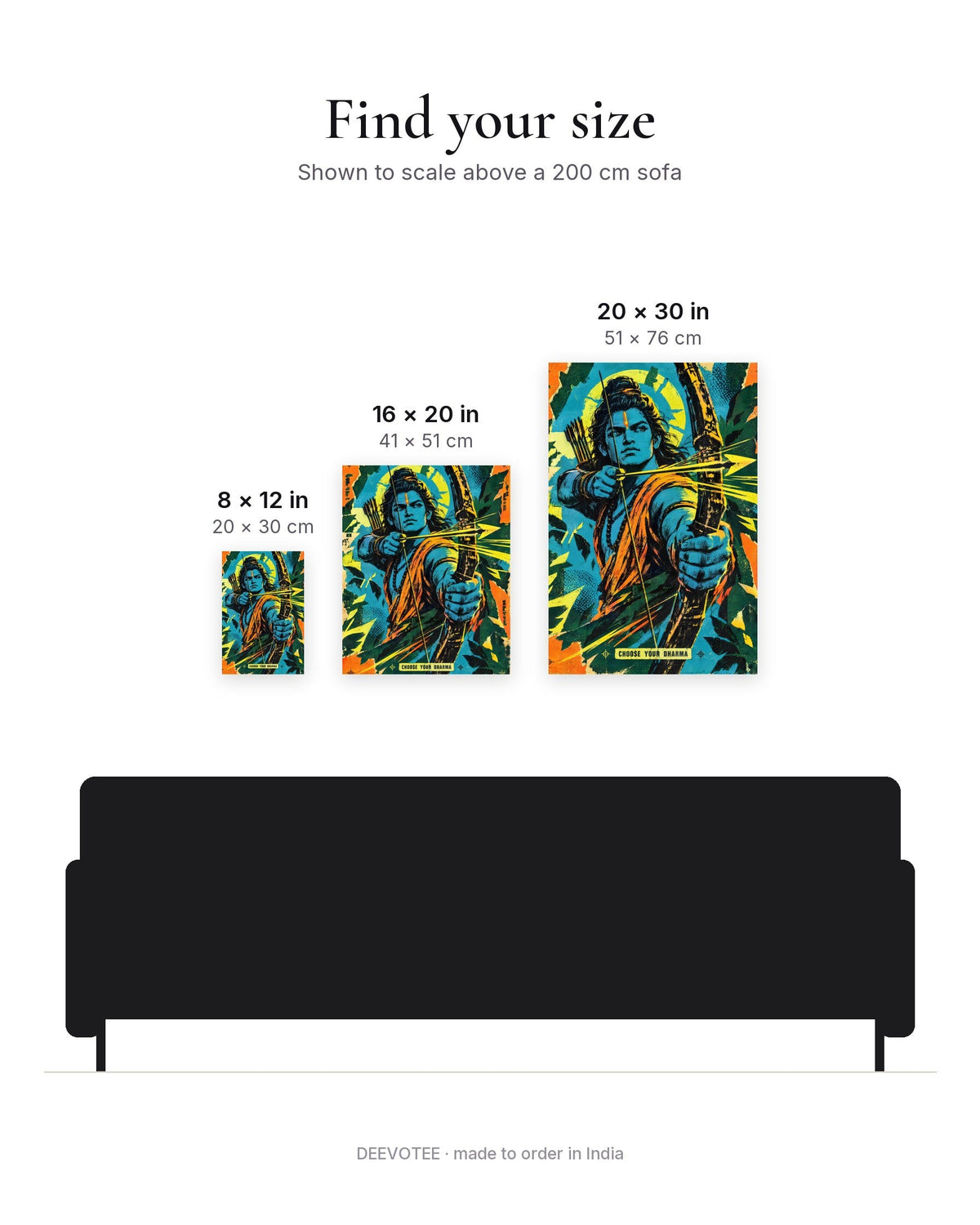 Choose Your Dharma – Ram canvas, size guide to scale