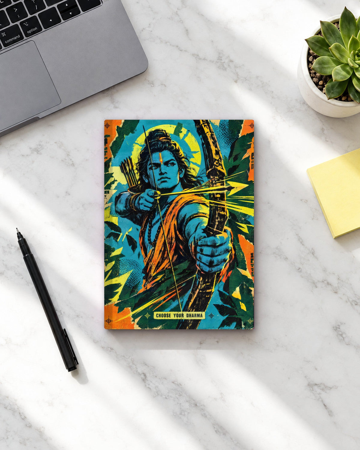 Choose Your Dharma – Ram notebook, notebook on a marble desk