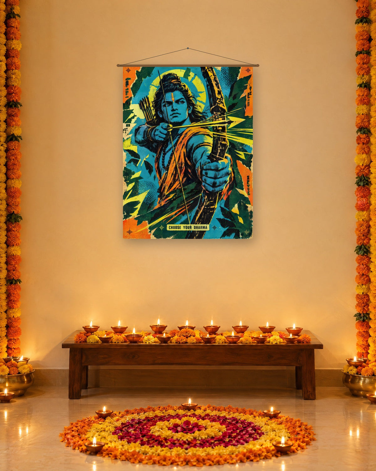 Choose Your Dharma – Ram tapestry, tapestry in a second room
