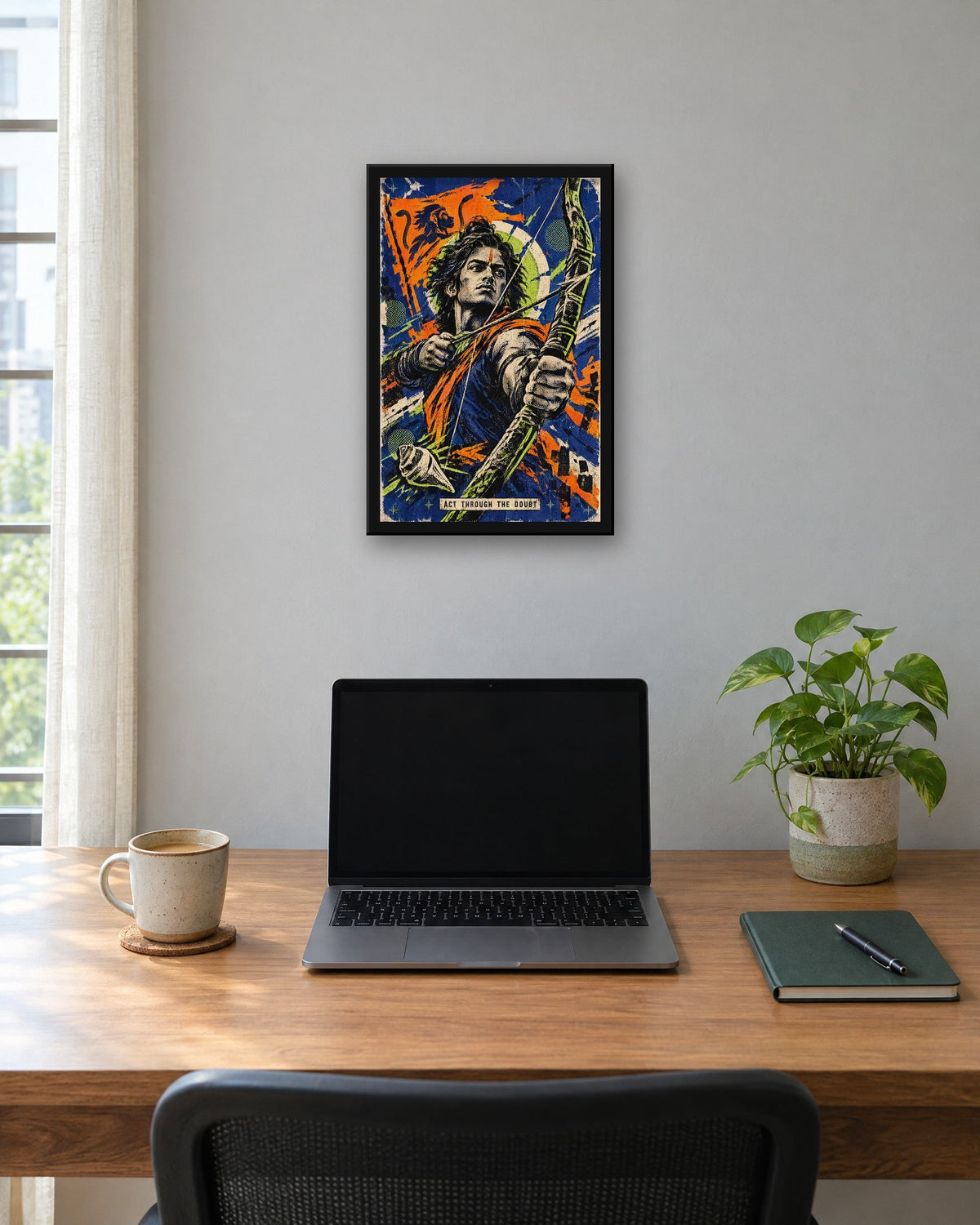 Act Through The Doubt – Arjuna framed poster, framed print in a room