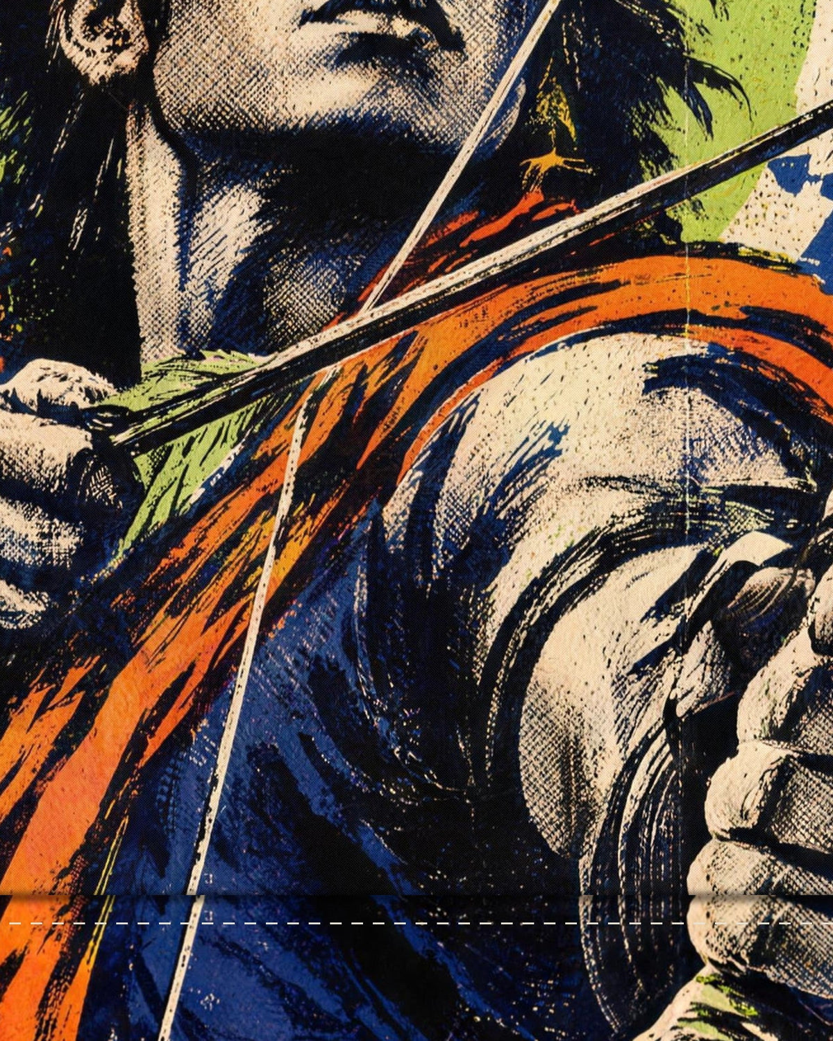 Act Through The Doubt – Arjuna tapestry, fabric close-up