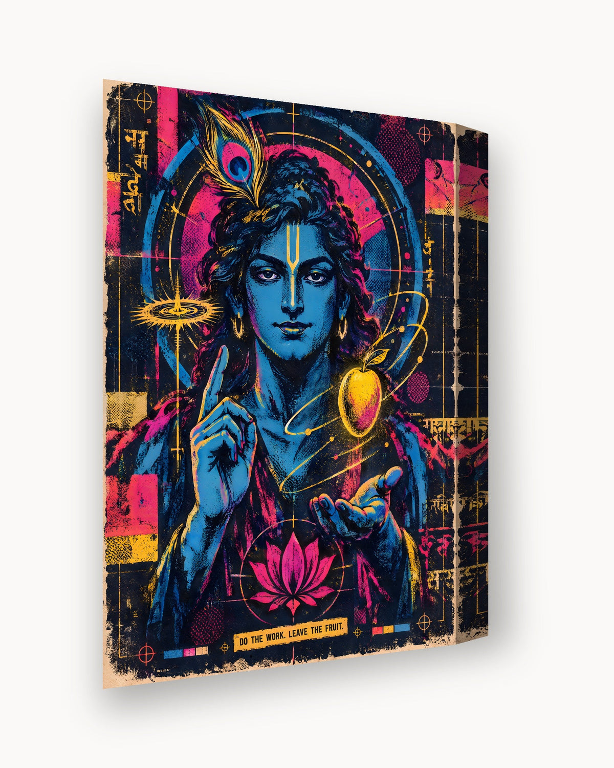 Do The Work. Leave The Fruit. – Krishna canvas, canvas edge close-up