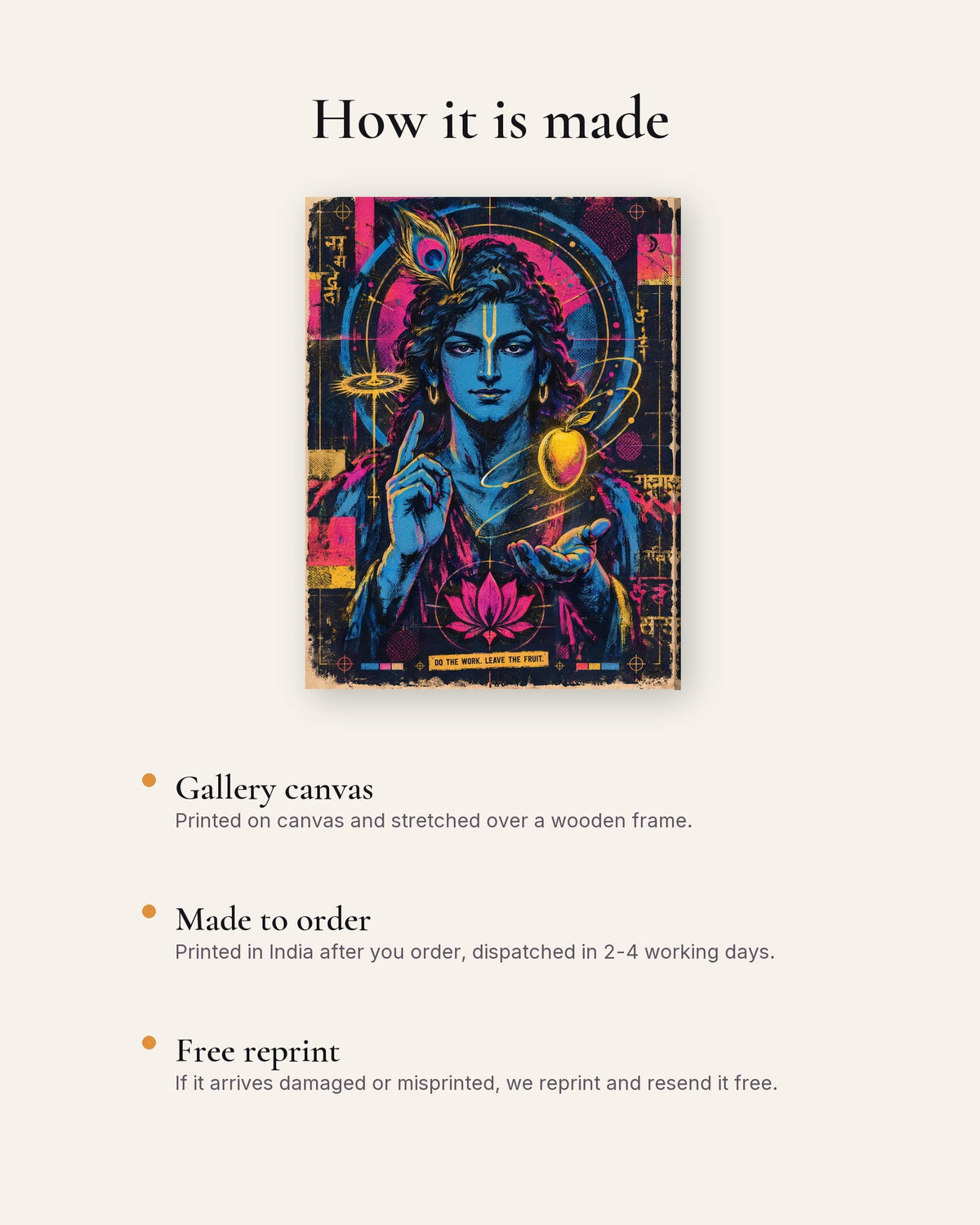Do The Work. Leave The Fruit. – Krishna canvas, how the canvas is made