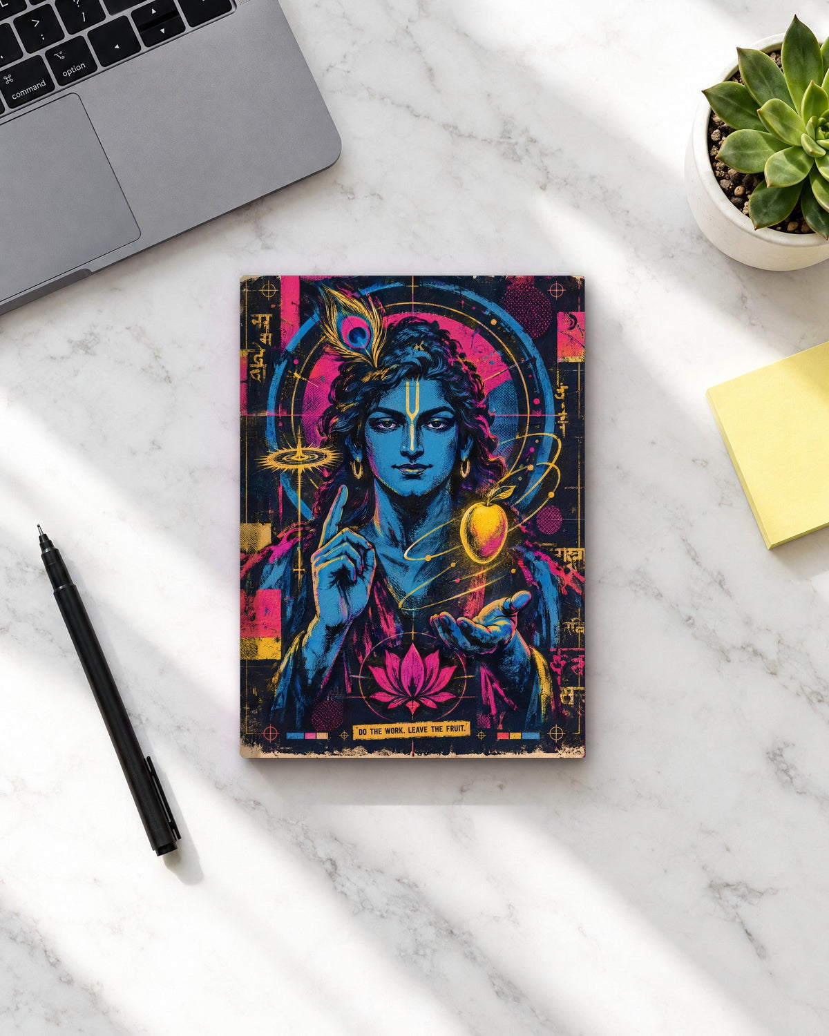 Do The Work. Leave The Fruit. – Krishna daily planner, planner on a desk