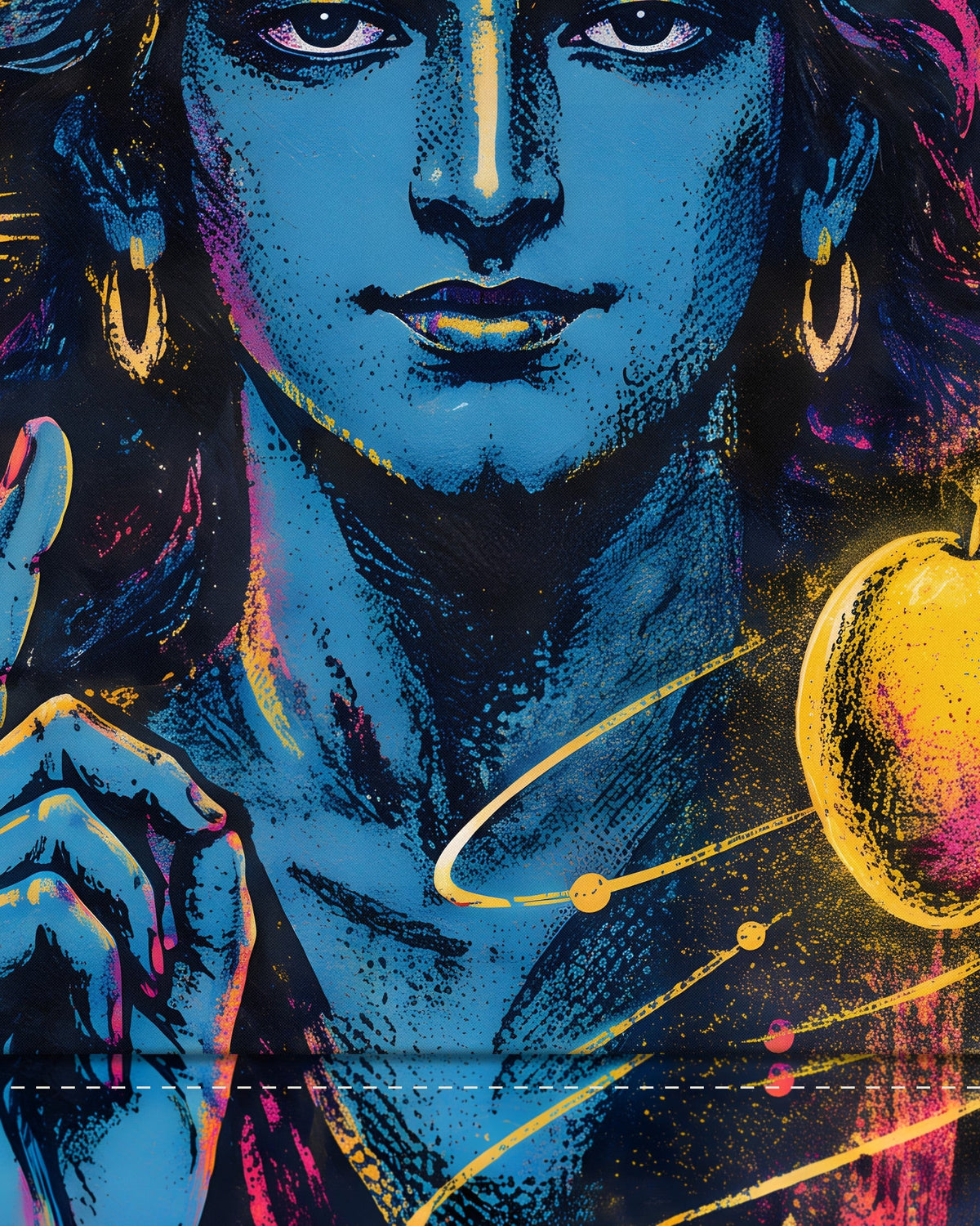Do The Work. Leave The Fruit. – Krishna tapestry, fabric close-up