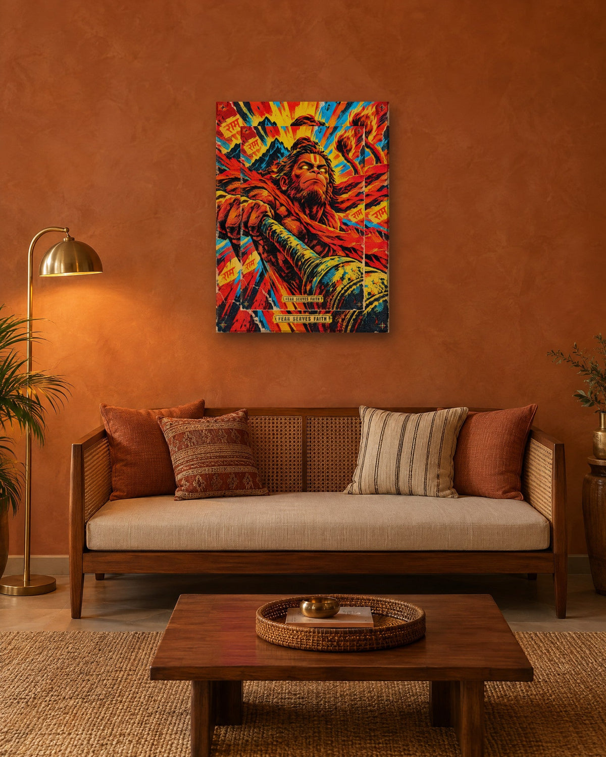Fear Serves Faith – Hanuman canvas, canvas in a room