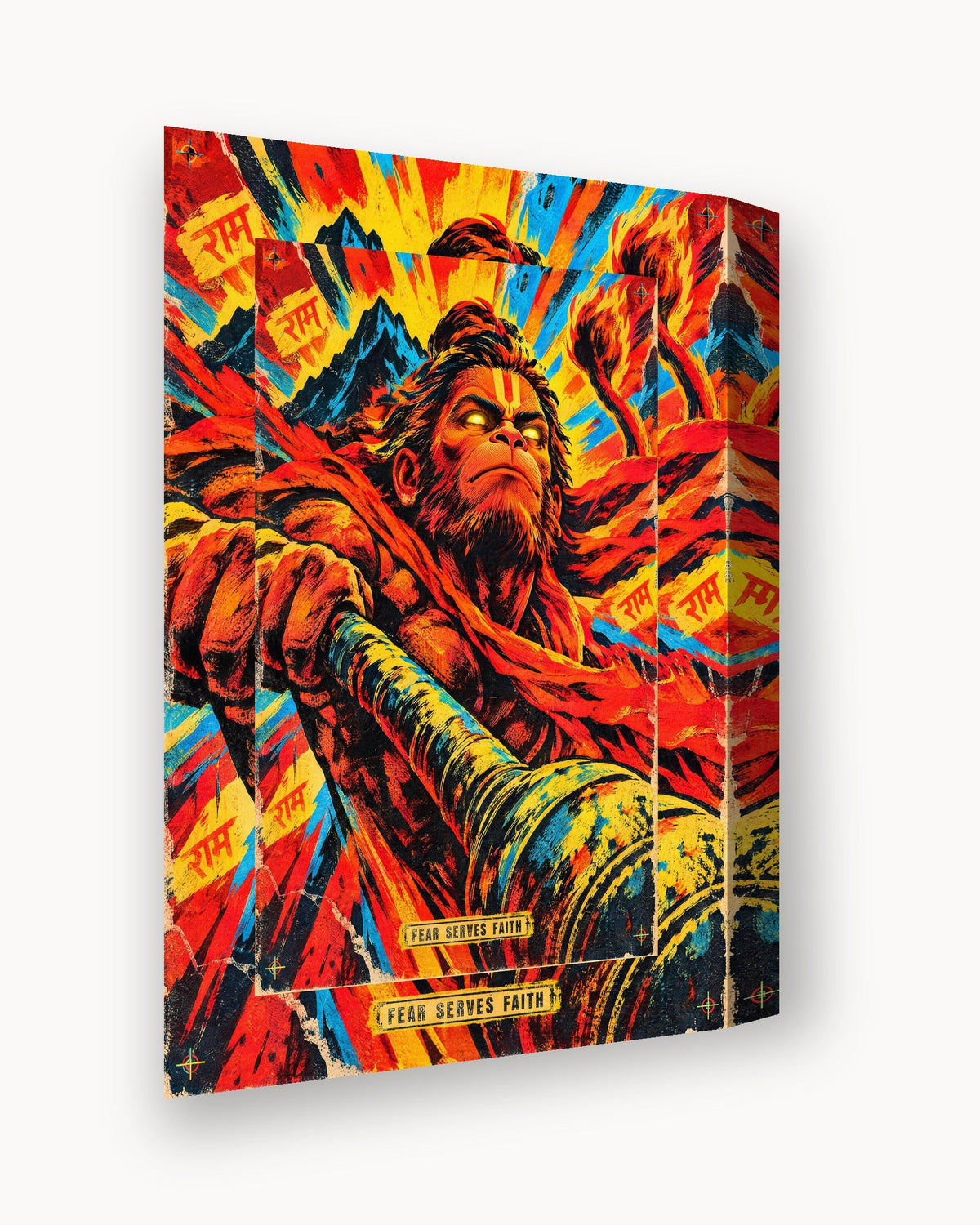 Fear Serves Faith – Hanuman canvas, canvas edge close-up