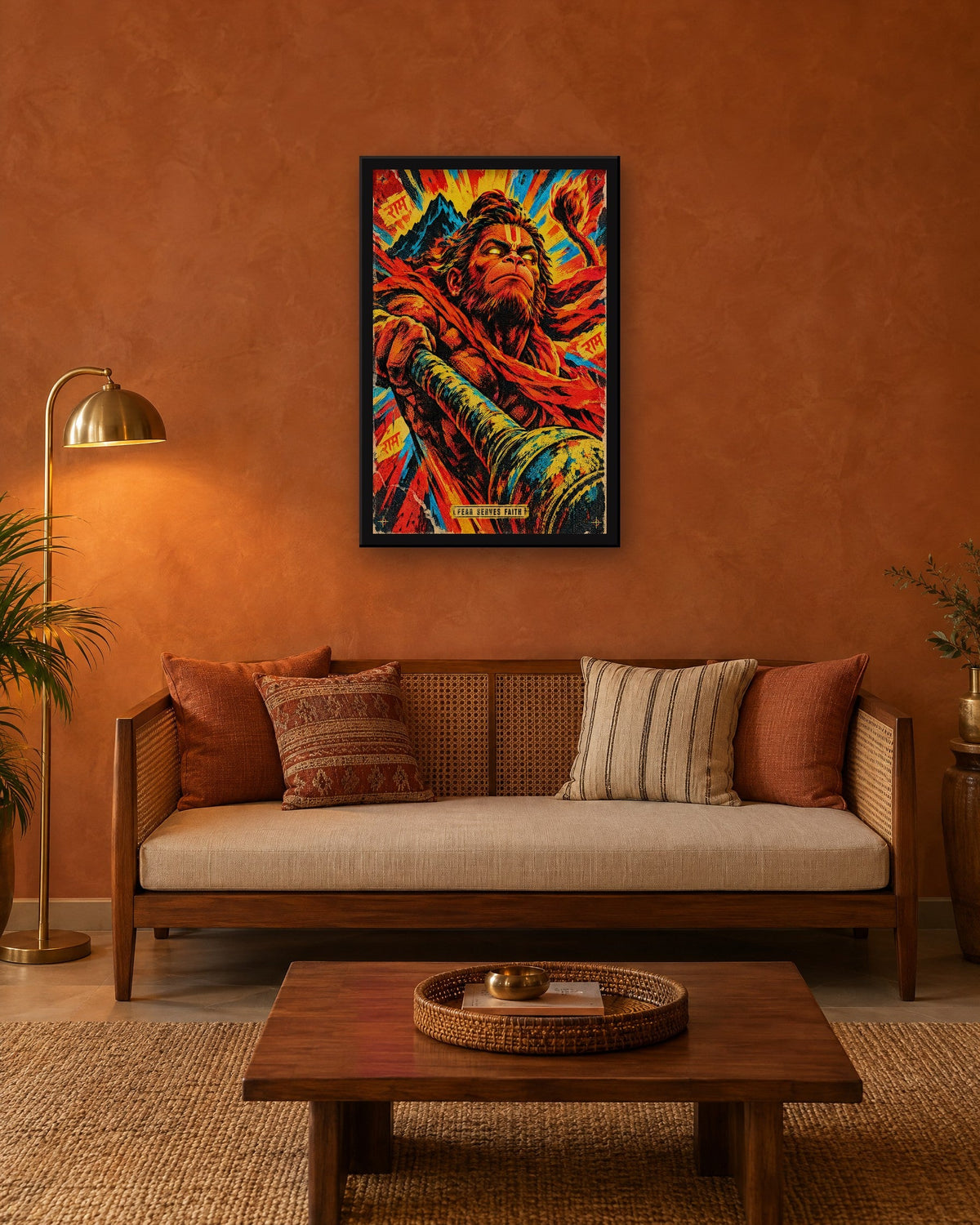 Fear Serves Faith – Hanuman framed poster, framed print in a room