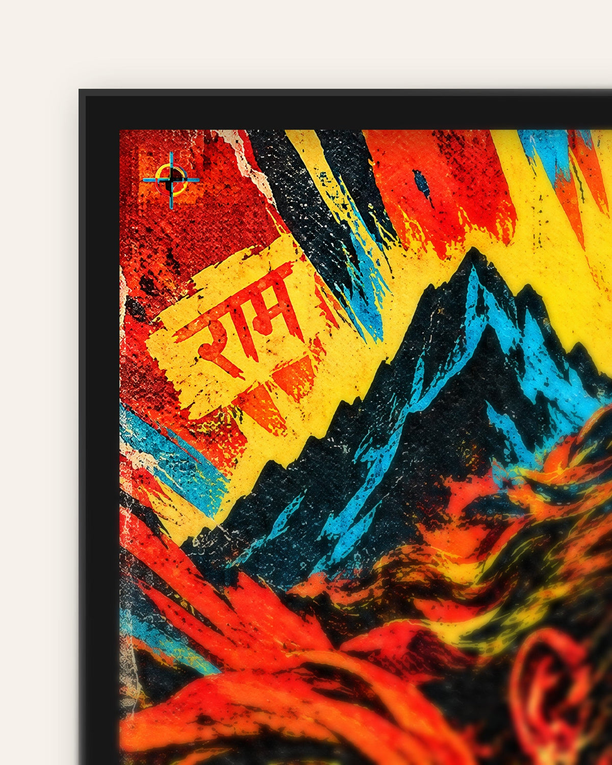 Fear Serves Faith – Hanuman framed poster, frame corner close-up