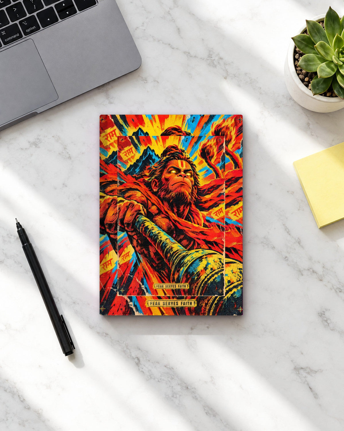 Fear Serves Faith – Hanuman daily planner, planner on a desk