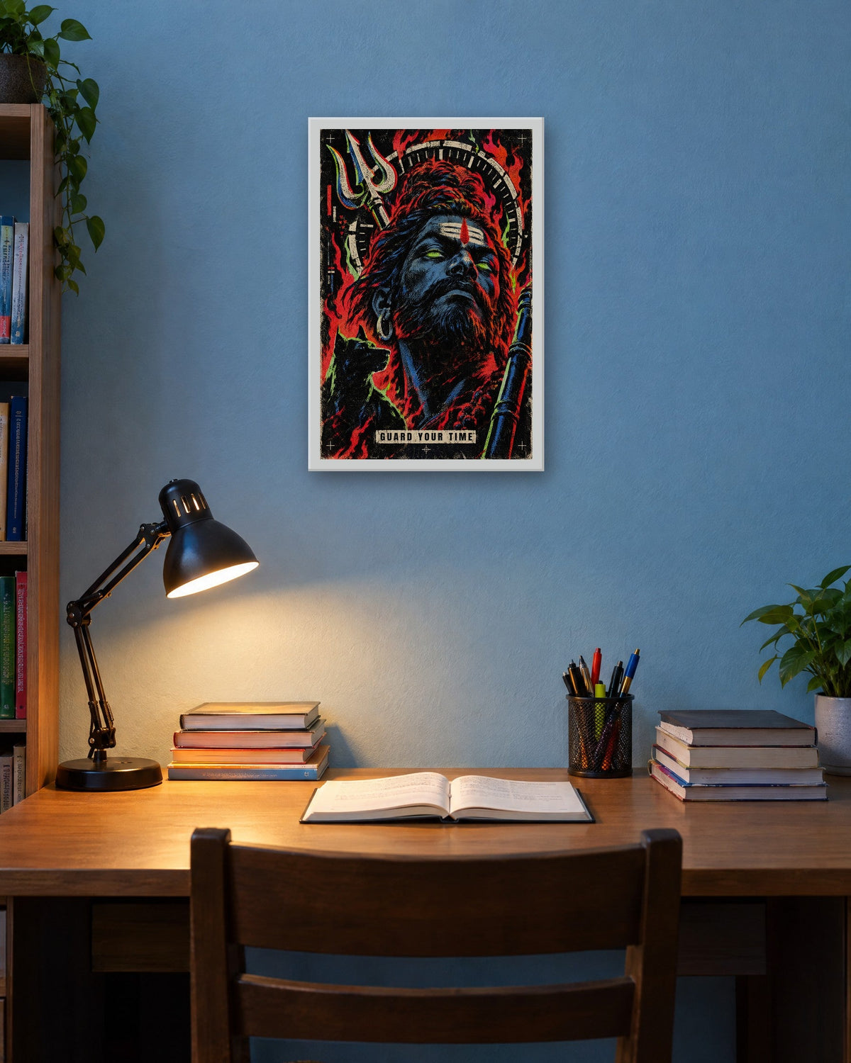 Guard Your Time – Bhairava framed poster, white frame in a room