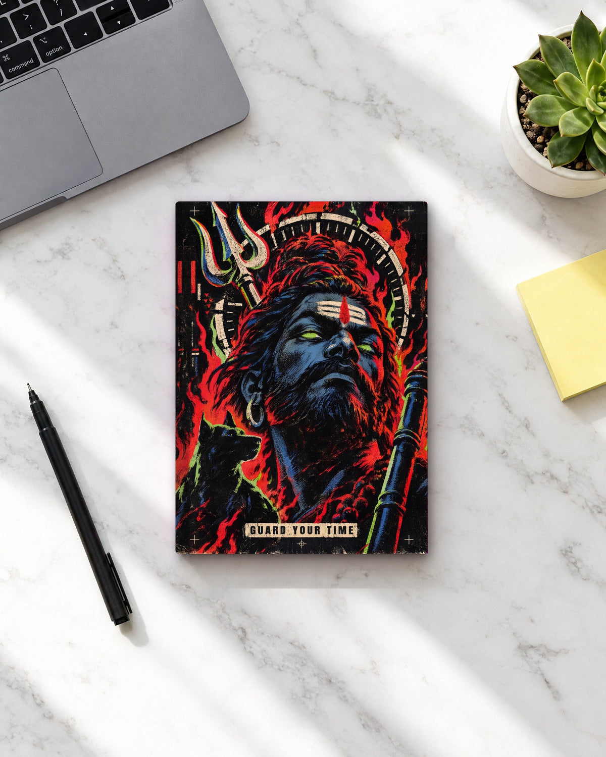 Guard Your Time – Bhairava daily planner, planner on a desk