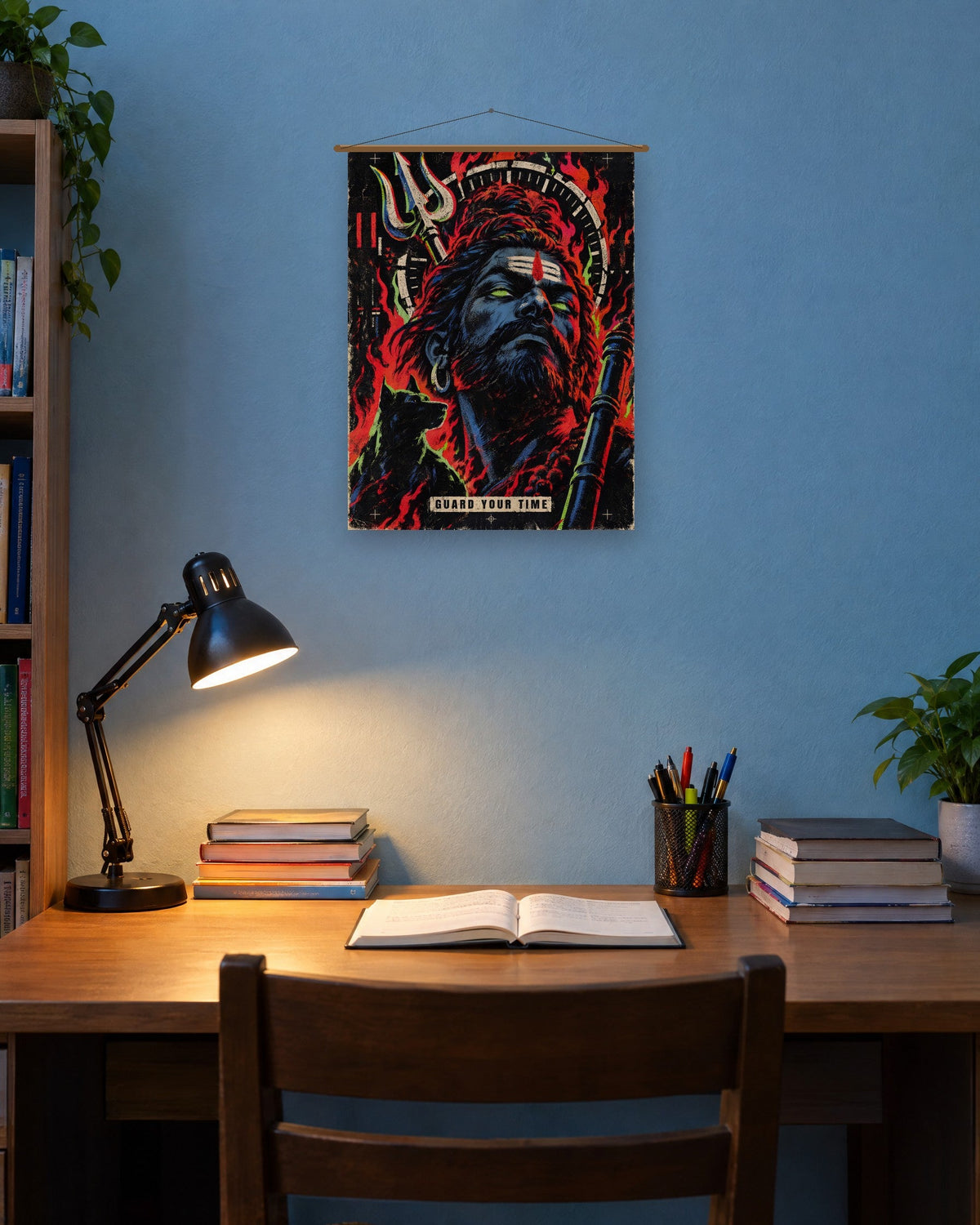 Guard Your Time – Bhairava tapestry, tapestry in a room