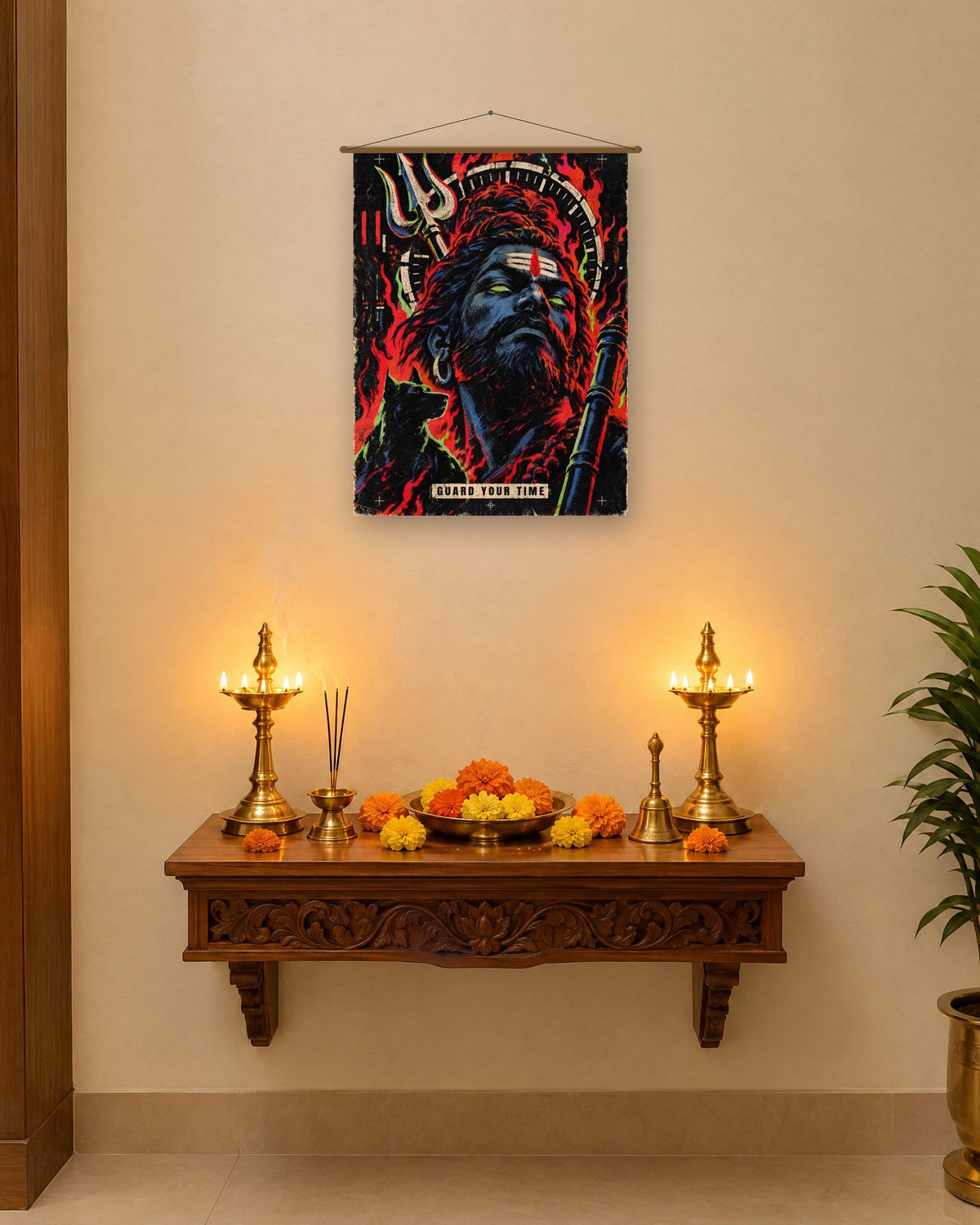 Guard Your Time – Bhairava tapestry, tapestry in a second room