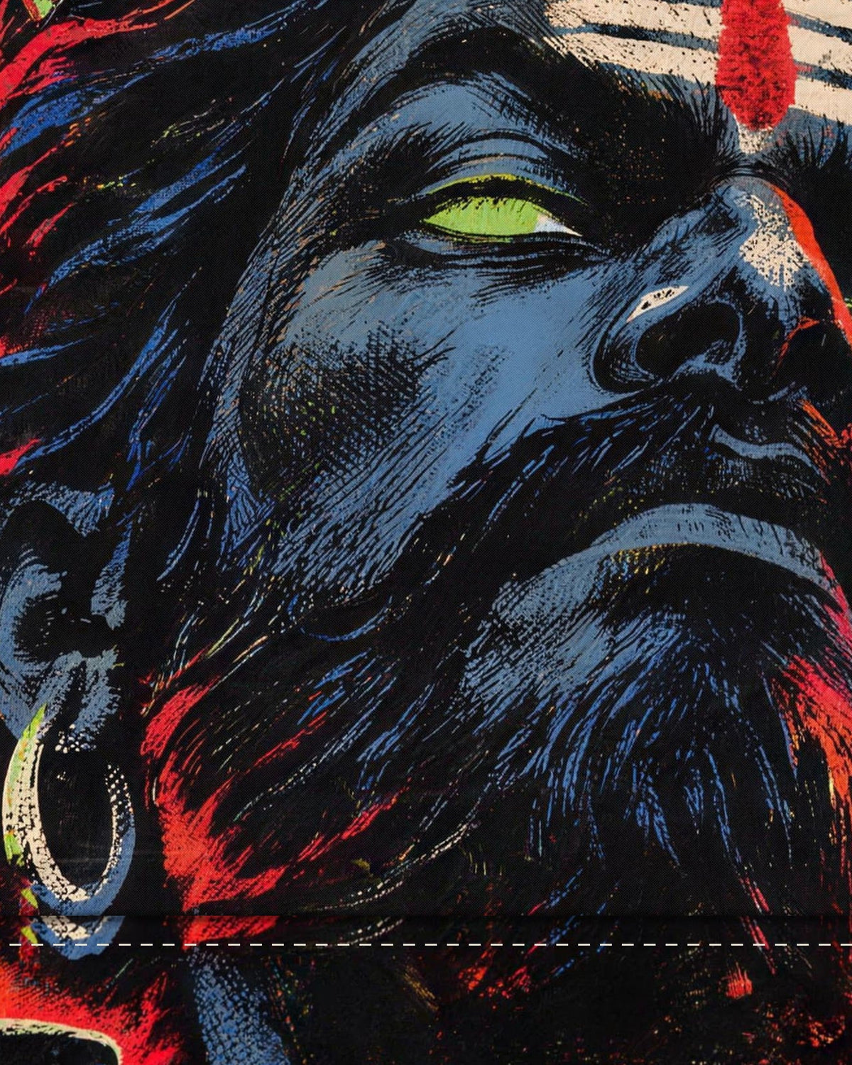 Guard Your Time – Bhairava tapestry, fabric close-up