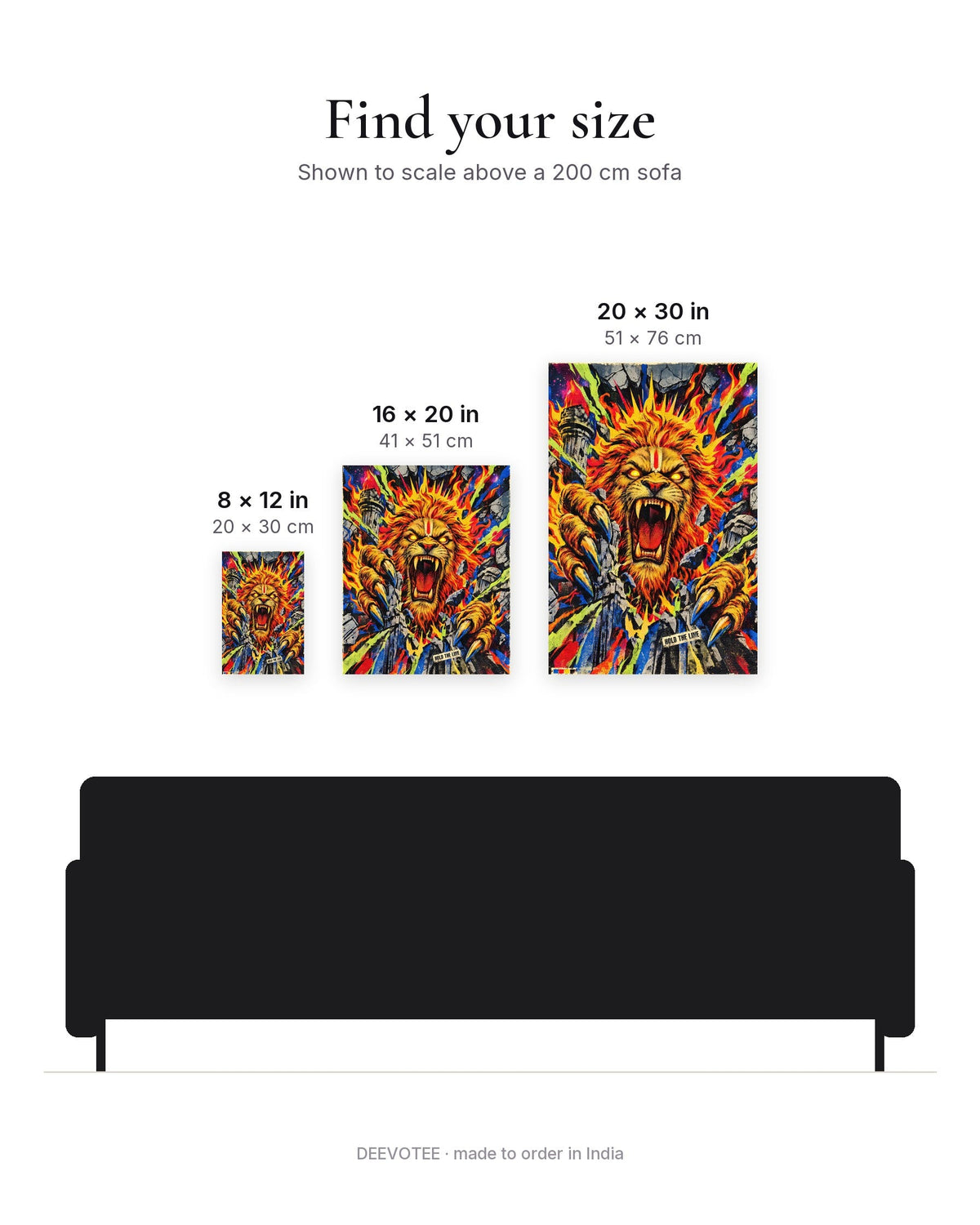 Hold The Line – Narasimha canvas, size guide to scale