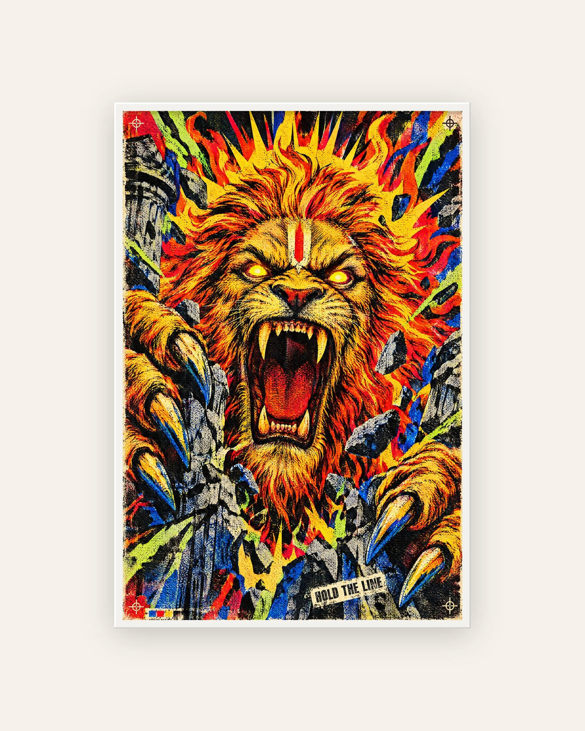 Hold The Line – Narasimha framed poster, framed print, white frame