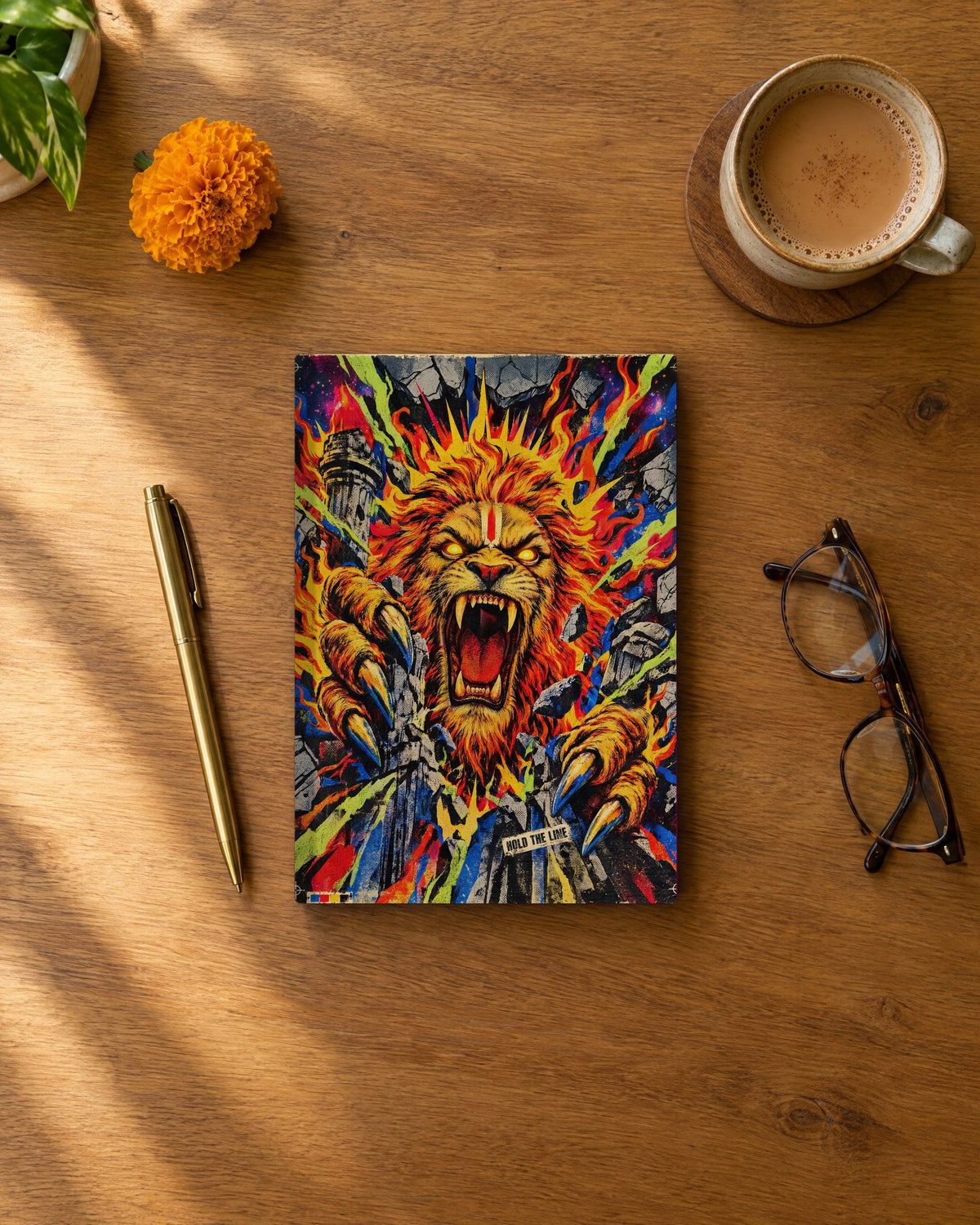 Hold The Line – Narasimha daily planner, planner on a wooden desk