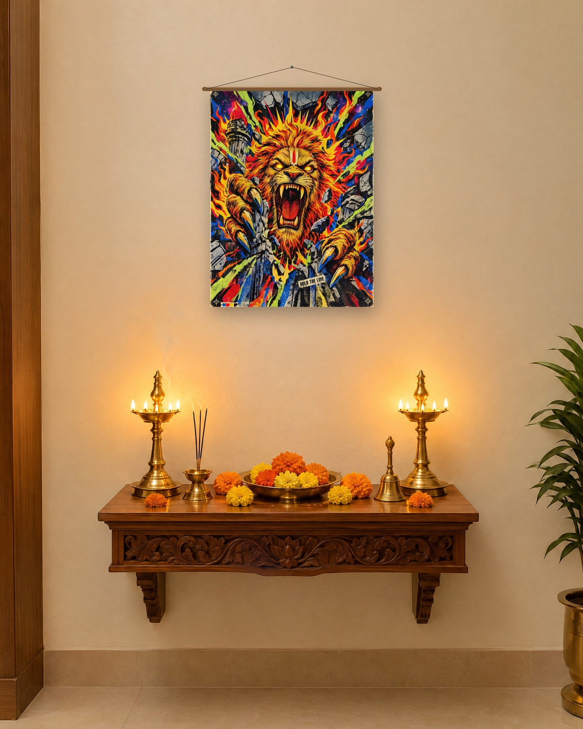 Hold The Line – Narasimha tapestry, tapestry in a second room