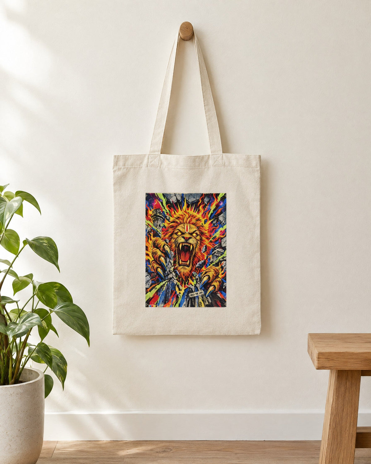 Hold The Line – Narasimha tote bag, tote bag hanging