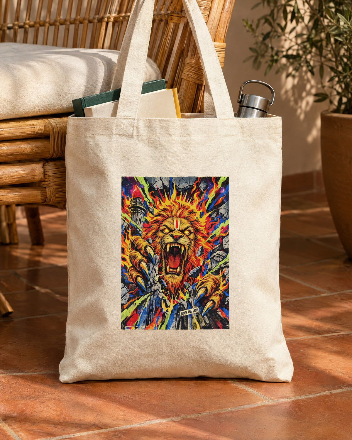 Hold The Line – Narasimha tote bag, tote bag in use