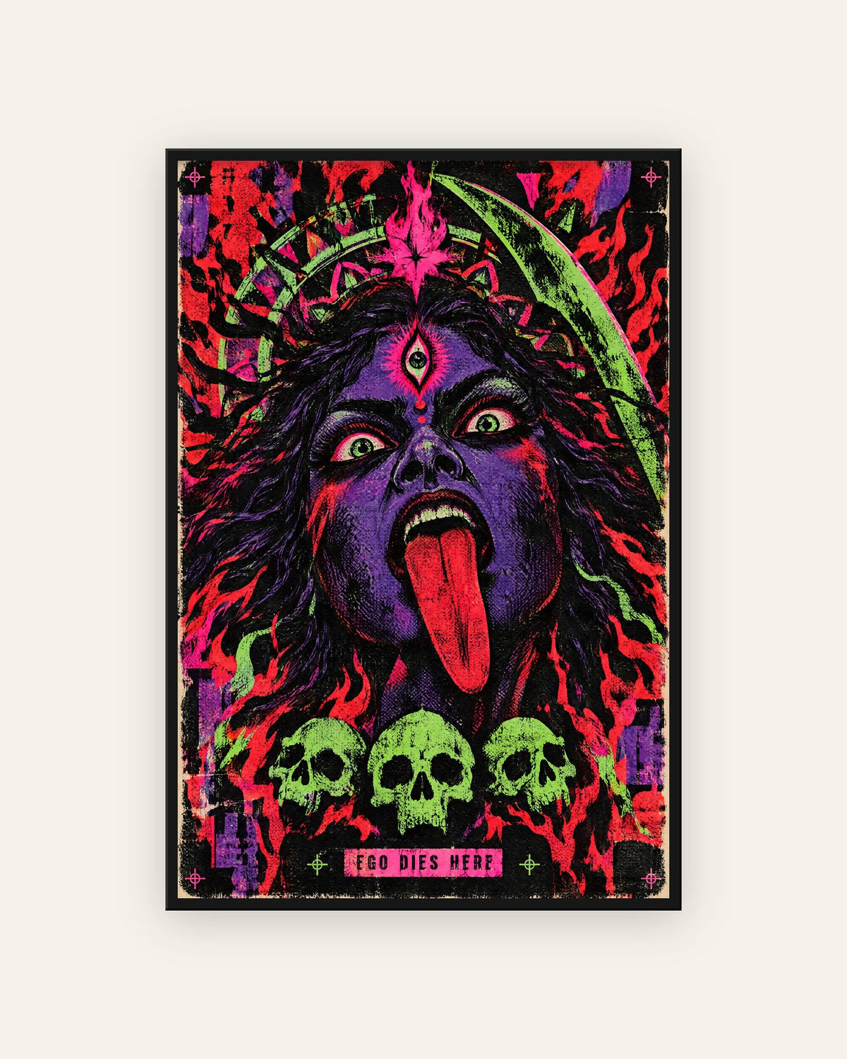 Ego Dies Here – Kali framed poster, framed print, black frame