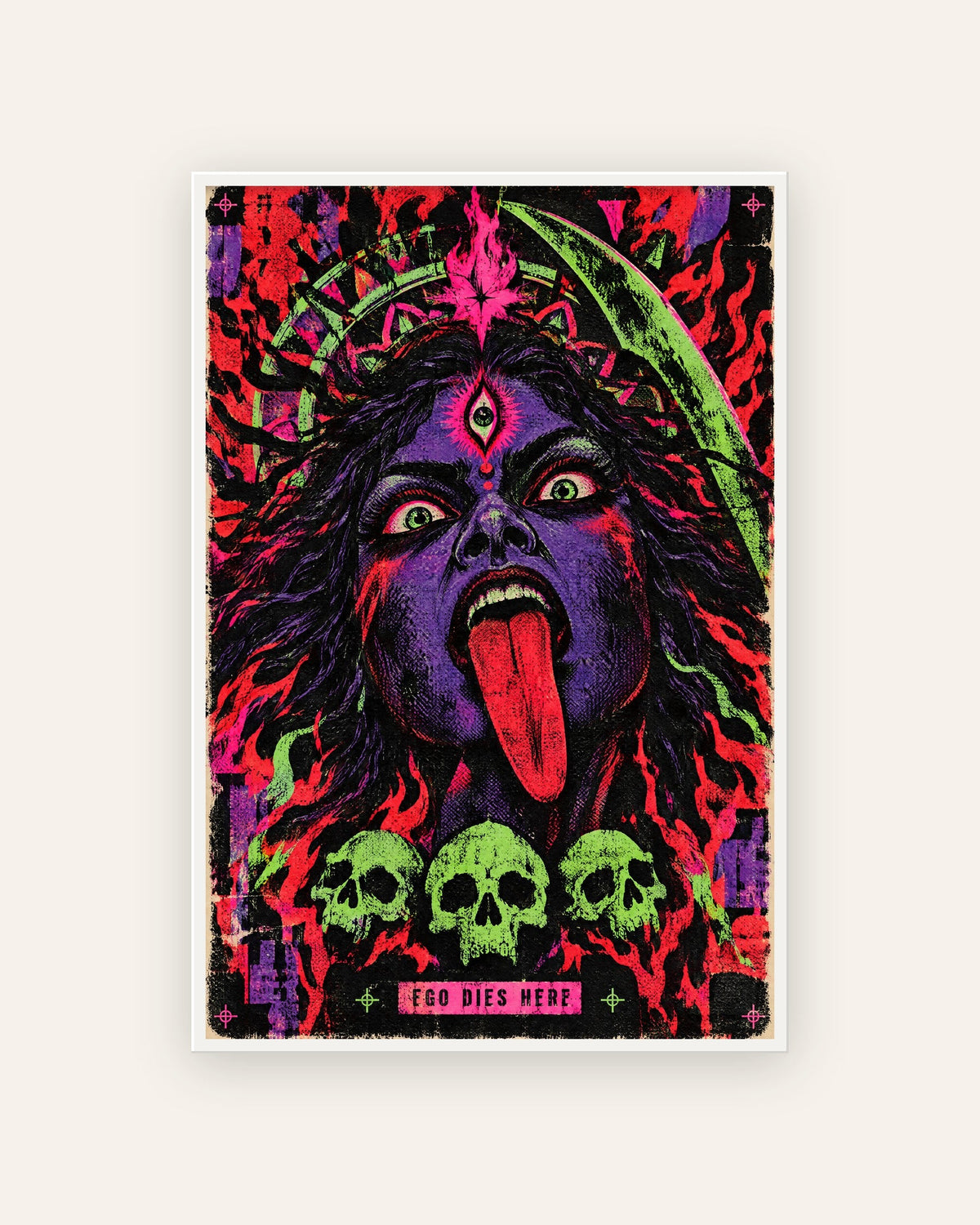 Ego Dies Here – Kali framed poster, framed print, white frame