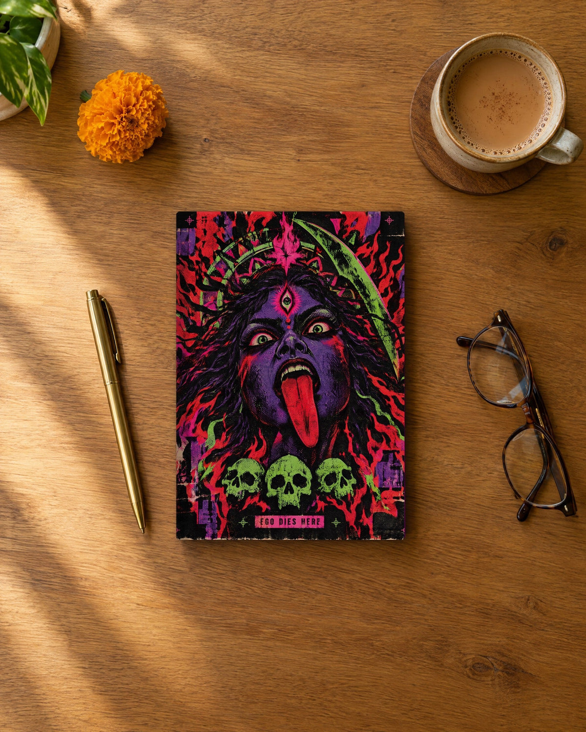 Ego Dies Here – Kali notebook, notebook on a desk