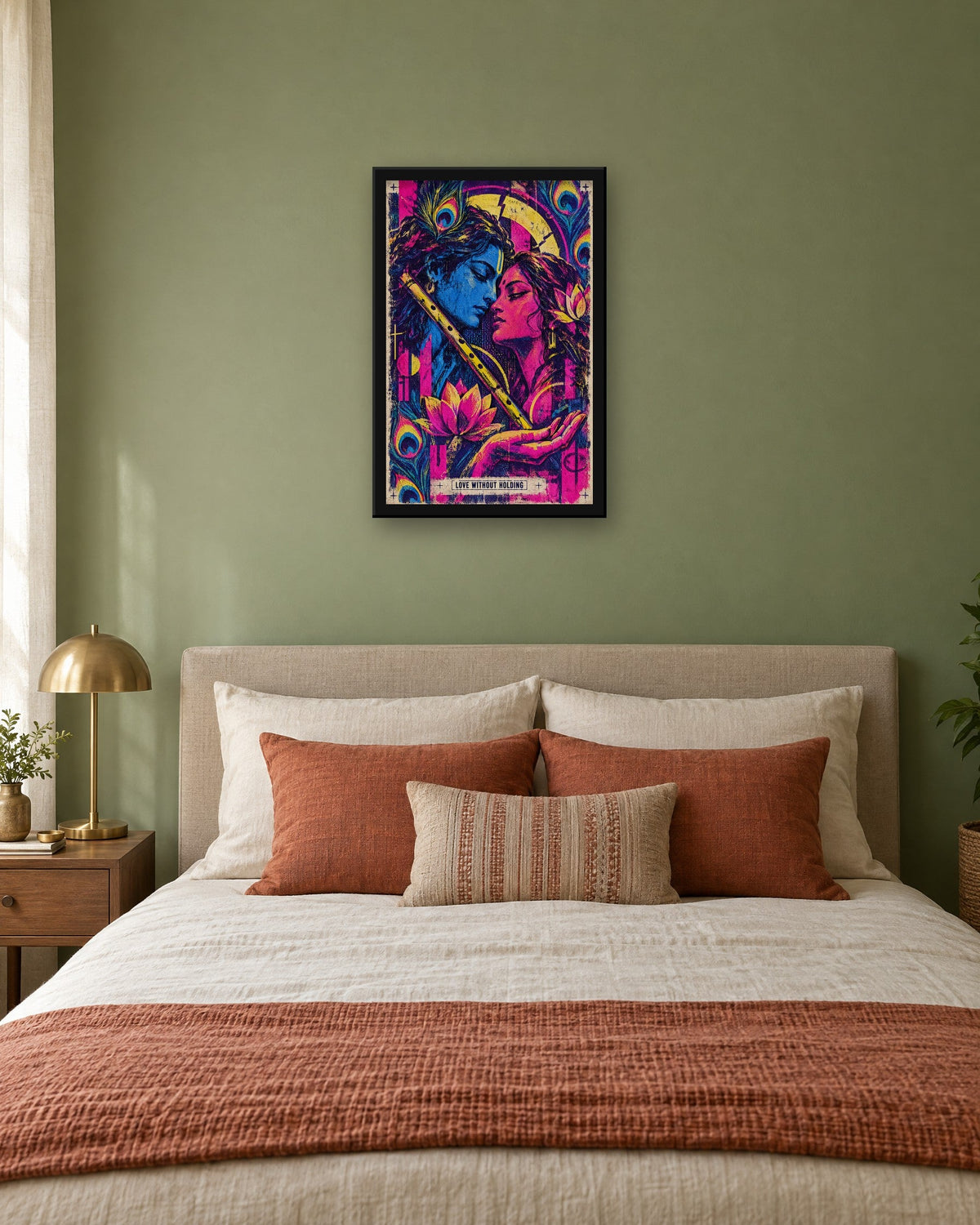 Love Without Holding – Radha Krishna framed poster, framed print in a room
