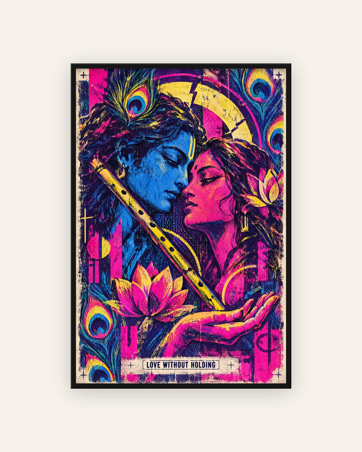 Love Without Holding – Radha Krishna framed poster, framed print, black frame