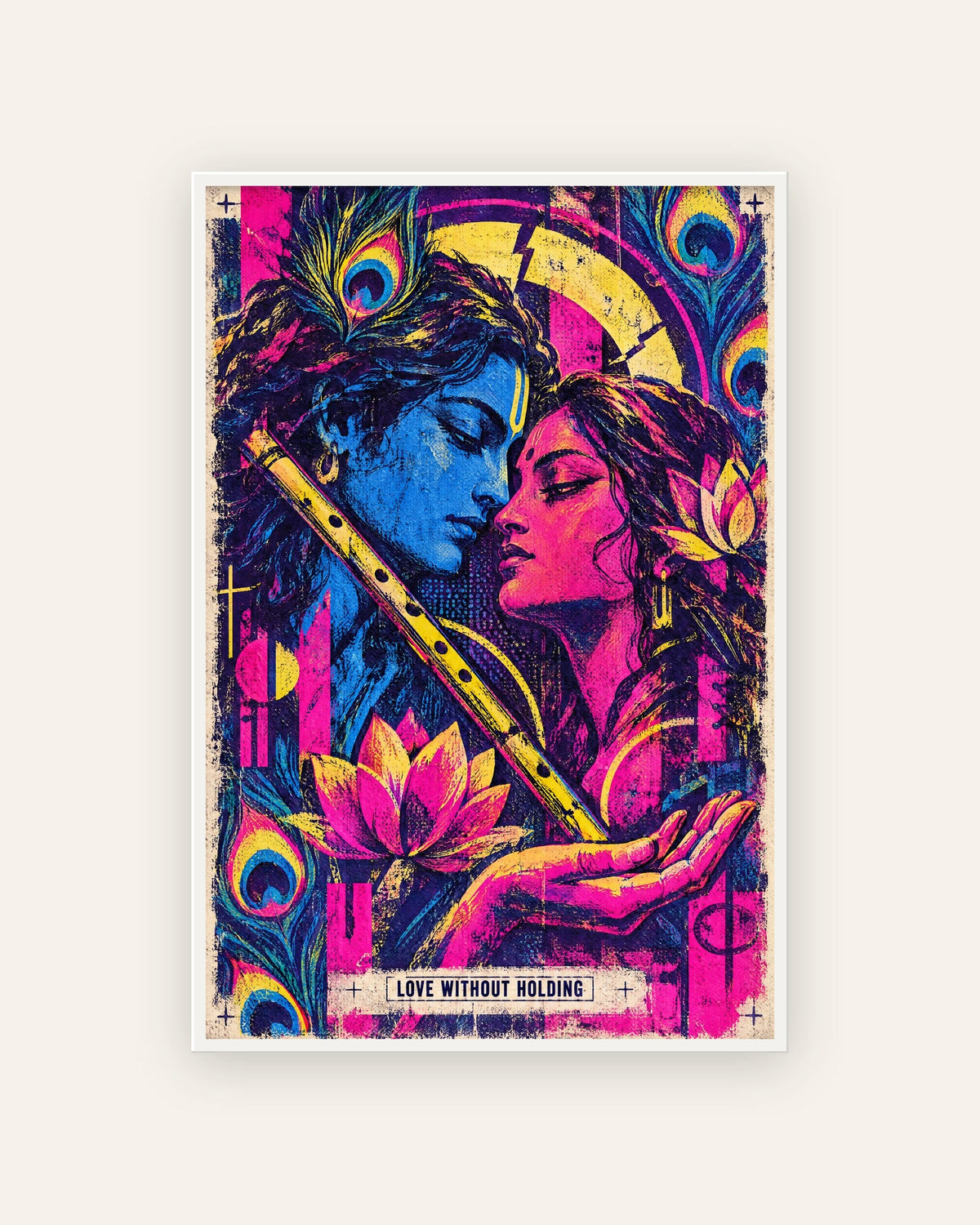 Love Without Holding – Radha Krishna framed poster, framed print, white frame