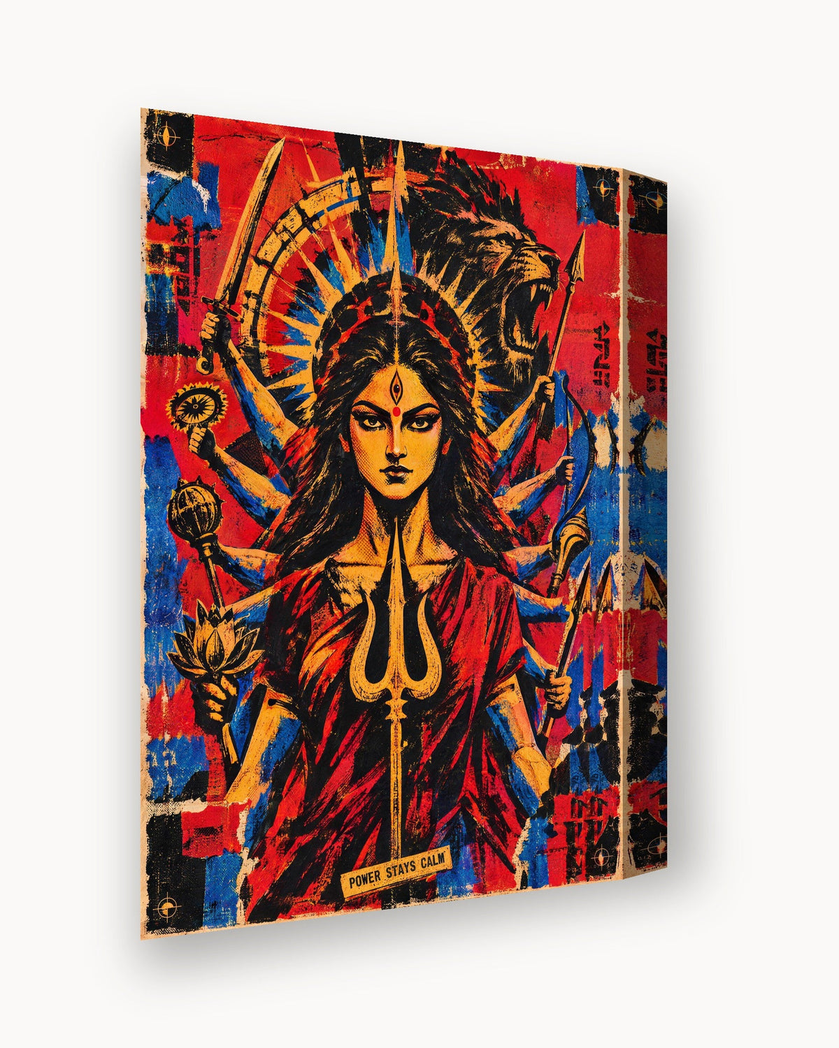 Power Stays Calm – Durga canvas, canvas edge close-up