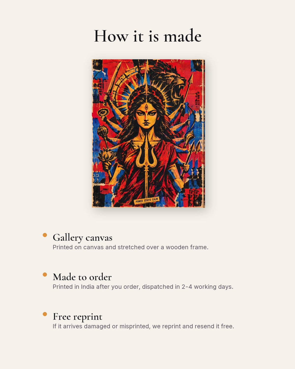 Power Stays Calm – Durga canvas, how the canvas is made