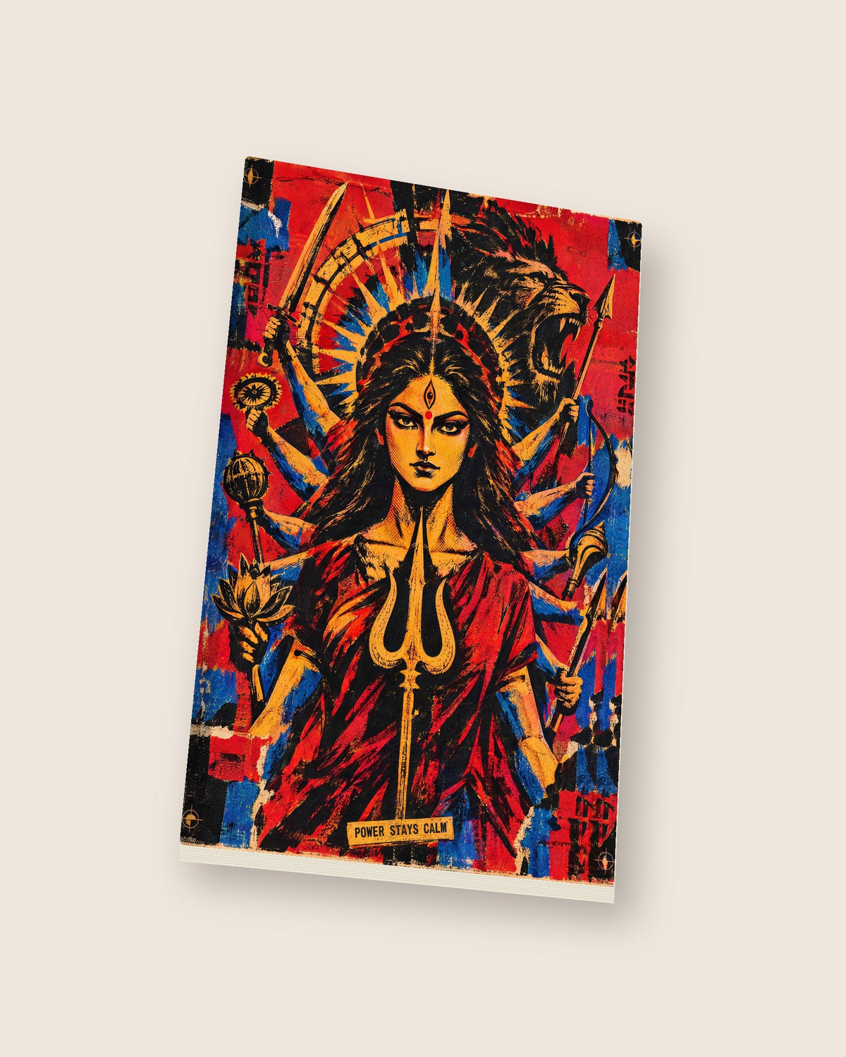 Power Stays Calm – Durga notebook, notebook at an angle